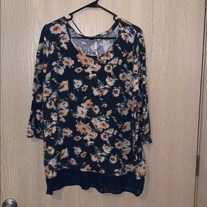 Lauren Conrad Floral Blouse Sheer Hem